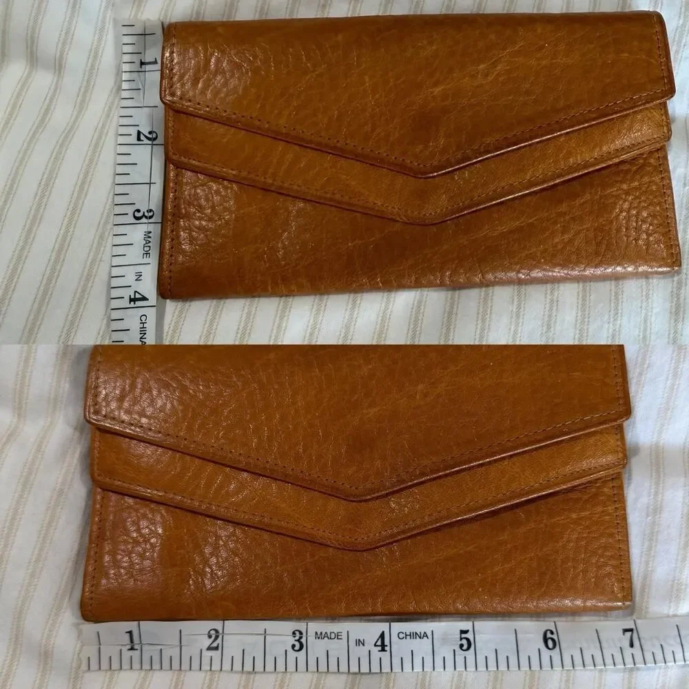 Vintage tan leather trifold envelope wallet